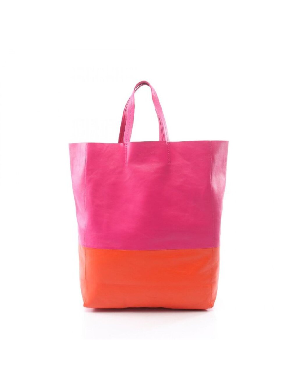 Celine Tote Horizontal Cabas Fuchsia Pink Orange Leather - Picture 1 of 8